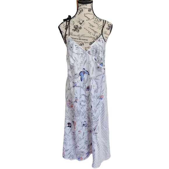 GAP Love Slip Dress Women's M Floral Striped White Midi Spaghetti Straps - Picture 1 of 11